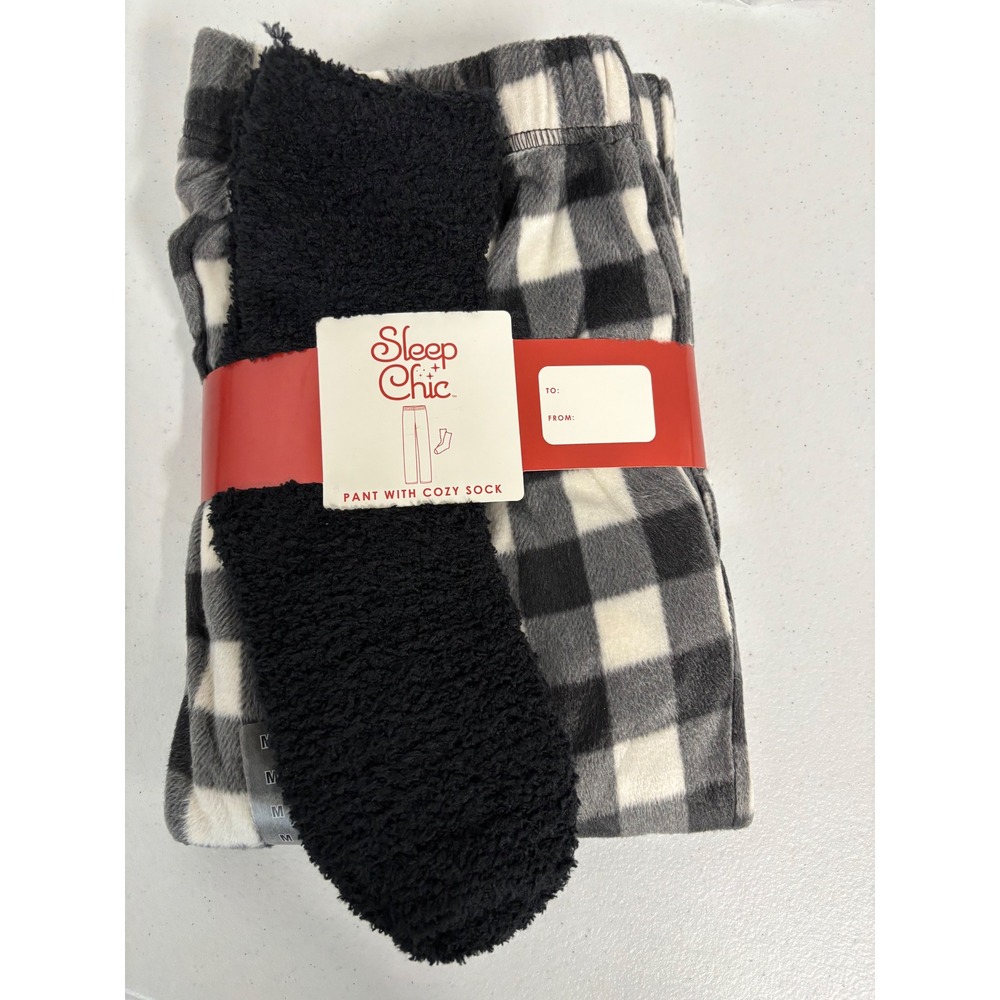 Sleep Chic Womens Buffalo Check Fleece Pajama Pants and Fuzzy Socks Set Medium